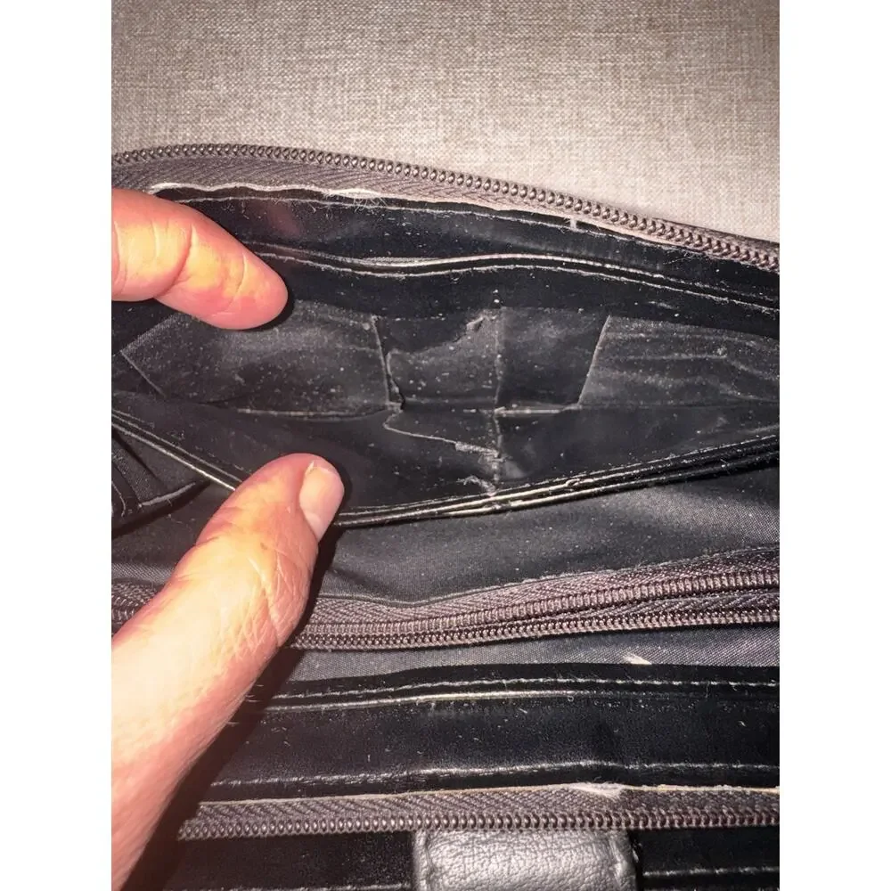 Vintage Brighton Black Leather Zip Around Wallet Checkbook